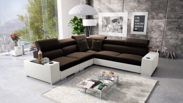Paris III Corner Sofa Bed in Brown and White