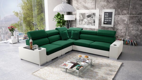 Paris III Corner Sofa Bed in Green and White