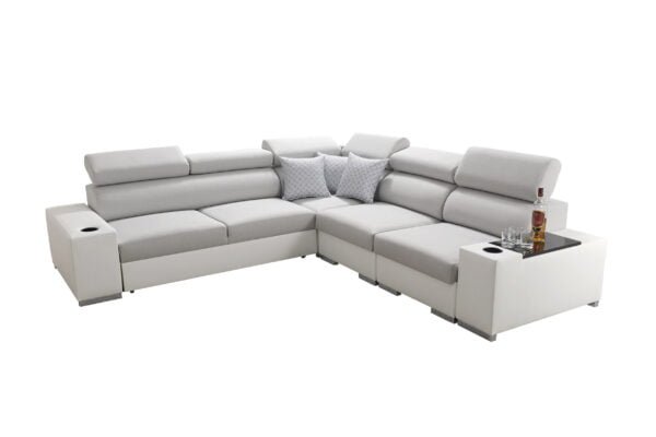 Paris III Corner Sofa Bed in Light and White on White Background