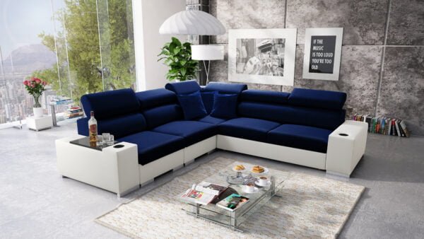 Paris III Corner Sofa Bed in Navy and White