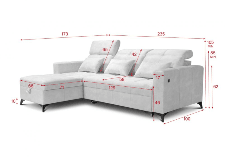 Ingrid small corner sofa bed dimensions