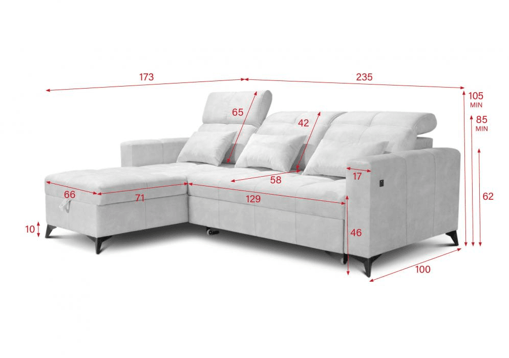 Ingrid small corner sofa bed dimensions