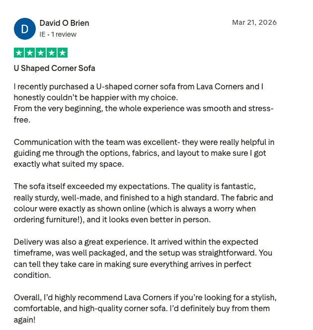 Review about U Shape Sofa Bed from Lava Corners