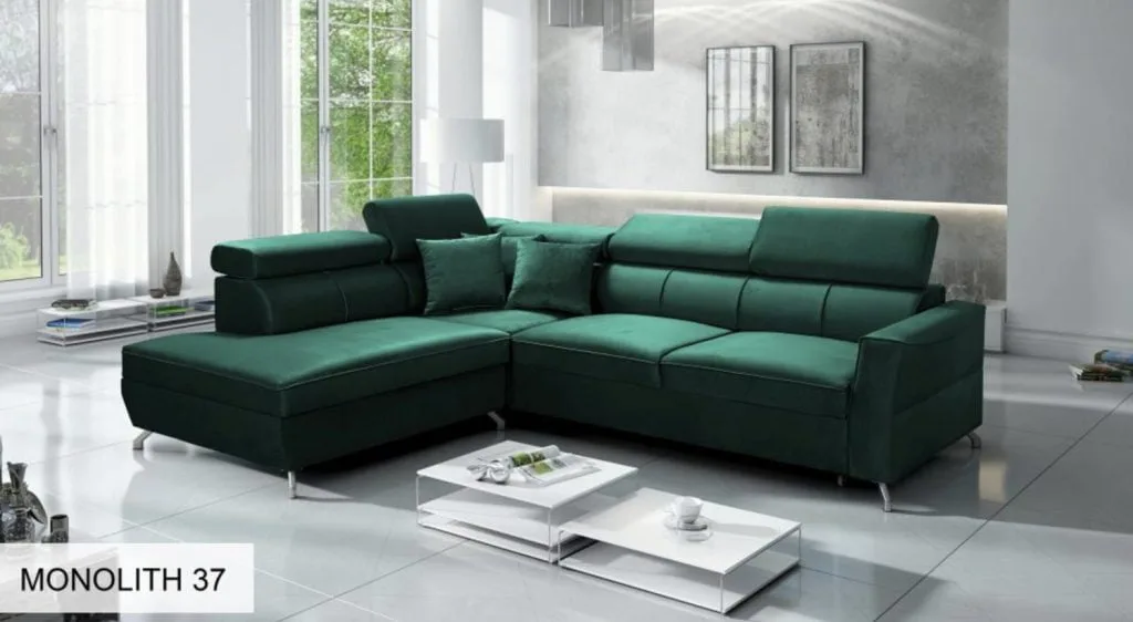 Small Corner Sofa Bed Venice I in Green Velvet Fabric from Lava Corners