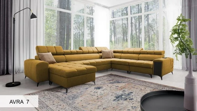 Geneva Large U Shaped Corner Sofa Bed in Mustard Colour