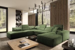 Venus X large u shape sofa bed in bottle green colour with adjustable headrests Lava corners