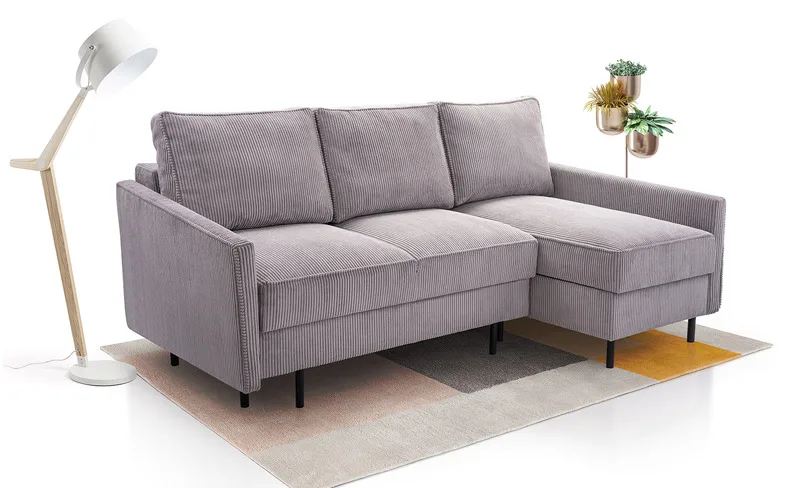 Small Corner Sofa Bed Roberto in cord fabric in grey from Lava Corners