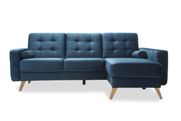 Oslo Small Corner Sofa Bed in navy blue side view