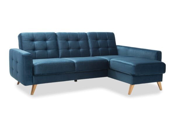 Oslo Small Corner Sofa Bed in navy blue side view