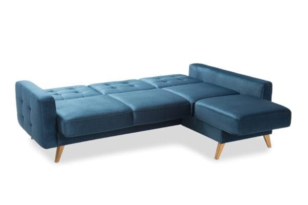 Oslo Small Corner Sofa Bed in navy blue side view